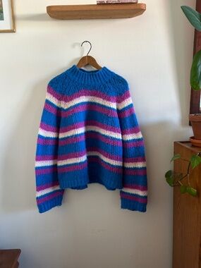 Electric Blue Striped Sweater – Size L